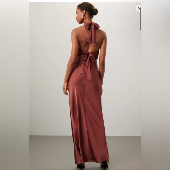 MINK PINK  FINLAY HALTER GOWN WITH SPLIT CLAY color, size Small NWT - Picture 4 of 14